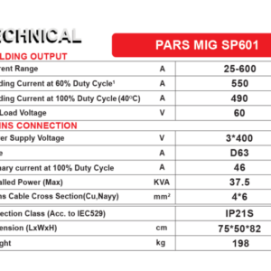 دستگاه جوشکاری قوس الکتریکی ParsMIG601SP